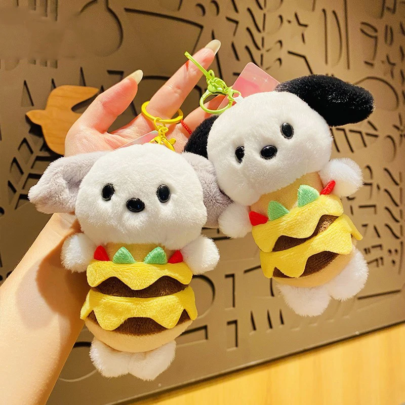 Cartoon Black Ears Plush Hamburger Dog Animal Key Chain Cute Girl Bag Gift Gray Ears Bichon Hamburger Keychain Pendant for Lover