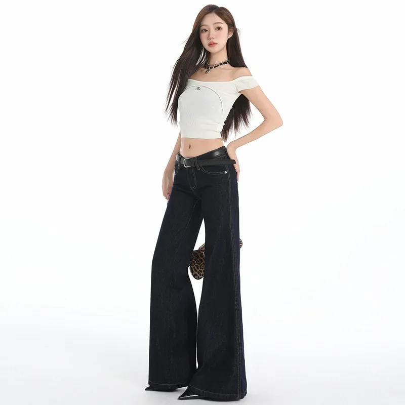 

Not Sticking To Legs Low-waist Flared Jeans. New Seasonal Fashionable American Retro Casual Loose Floor-length Jeans for Women