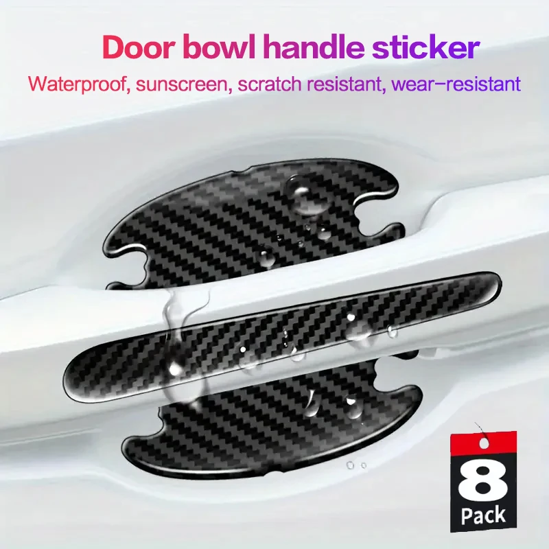 8PCS Carbon Fiber Car Door Handle Bowl Scratch Protective Protector Cars Sticker Car Handle Anti-collision Protection Strip