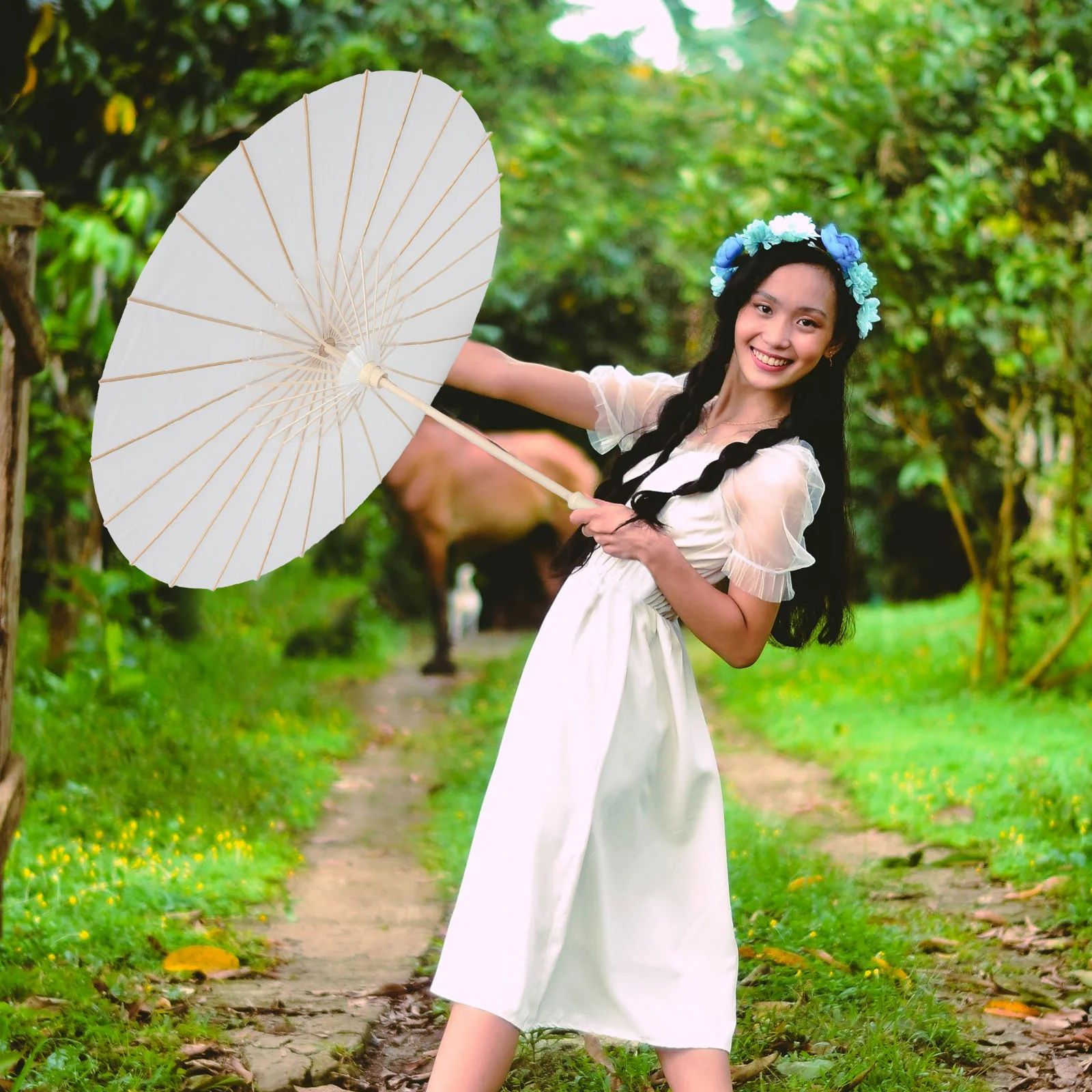 4 قطعة مظلة ورقية زيتية فارغة 33 بوصة بيضاء كبيرة المظلة الصينية Diy بها بنفسك ديكور الزفاف دش حفلة التصوير في الهواء الطلق #3