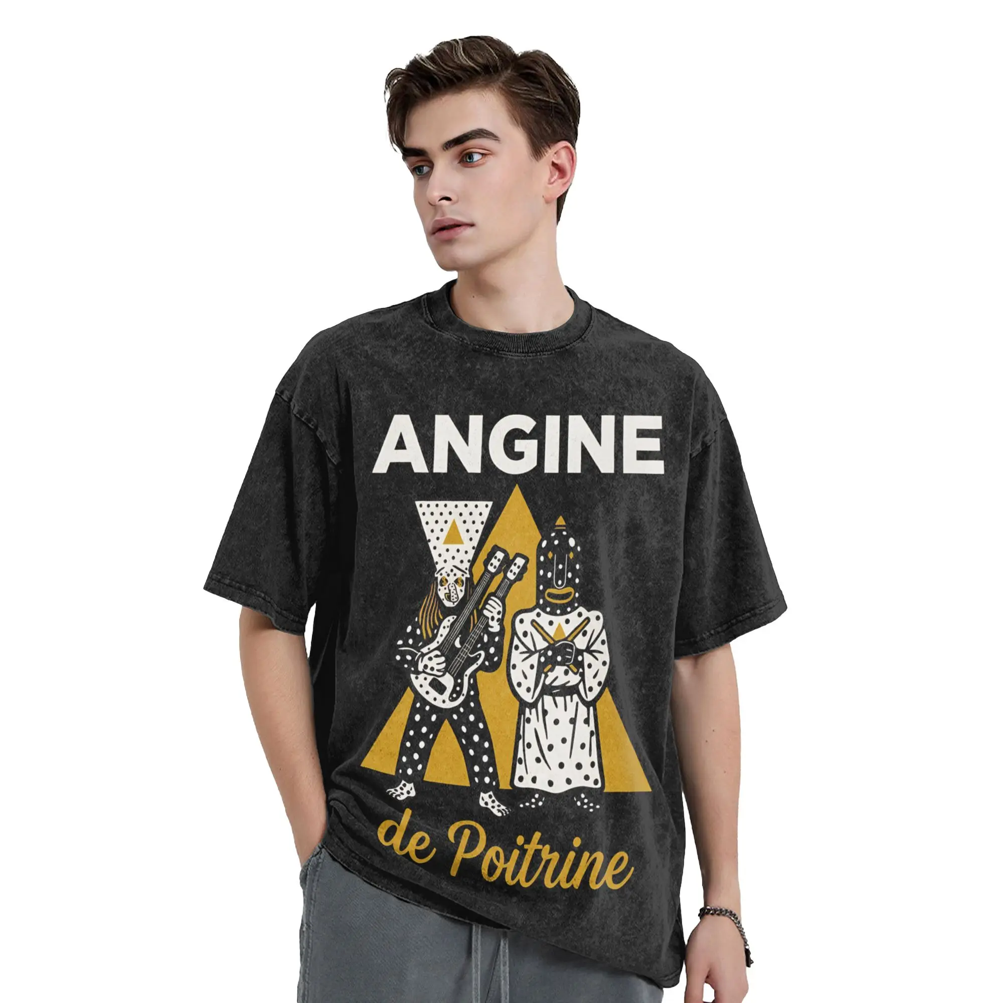 Angine De Poitrine Washed T Shirt Streetwear Hip Hop T-Shirts Polka Dot Tees Tops for Men Women Short Sleeve Oversize Graphic