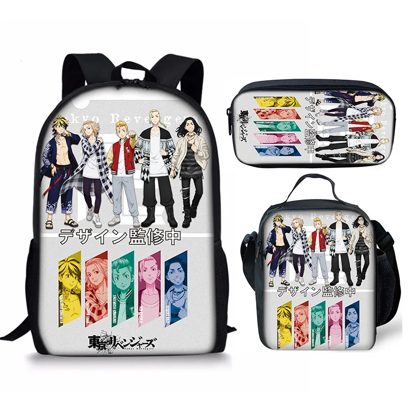 Hip Hop Youthful Tokyo Revengers 3D Print 3pcs/Set Student Travel bags Laptop Daypack Backpack Lunch Bag Pencil Case