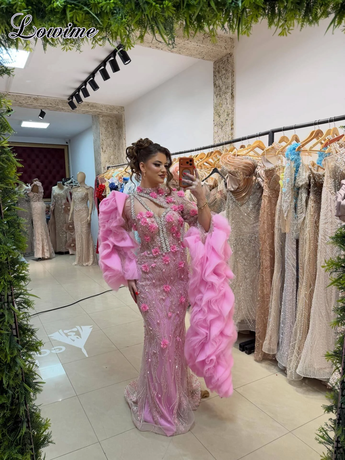 Abendkleider mit rosa Blumen, Meerjungfrau-Stil, formelle Kristallkleider, Promi-Kleider für Frauen, Couture-Kleider, Vestidos Elegantes, maßgeschneidert