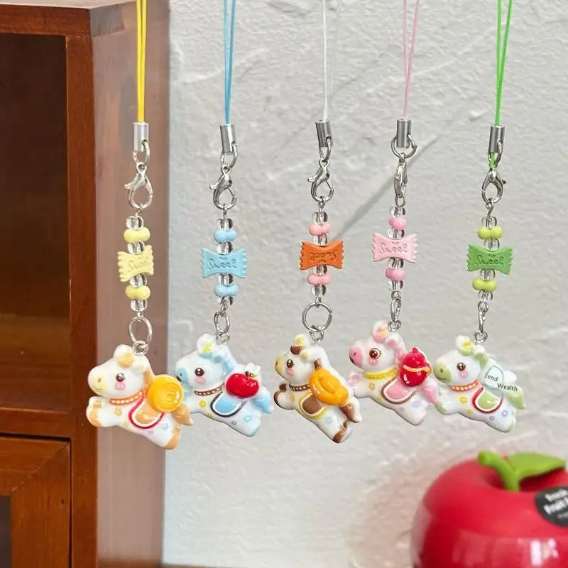 1/5Pcs Cute Cartoon Pony Keychain Creative Horse Beaded Mobile Phone Strap Pendant Backpack Hanging Decorations Accessories Gift
