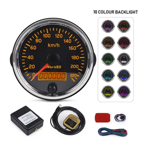 범용 자동차 GPS 속도계, 모터 자동차 트럭 보트용 LCD 포함, 흰색 및 호박색 백라이트, 12V, 24V, 85mm, 220 km/h 속도계