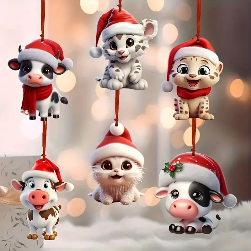 5/6/9PCS Charming Acrylic Reindeer Baby Car Decoration Holiday Gift for 2025 2024 Christmas Xmas Tree Pendant Hanging Ornament