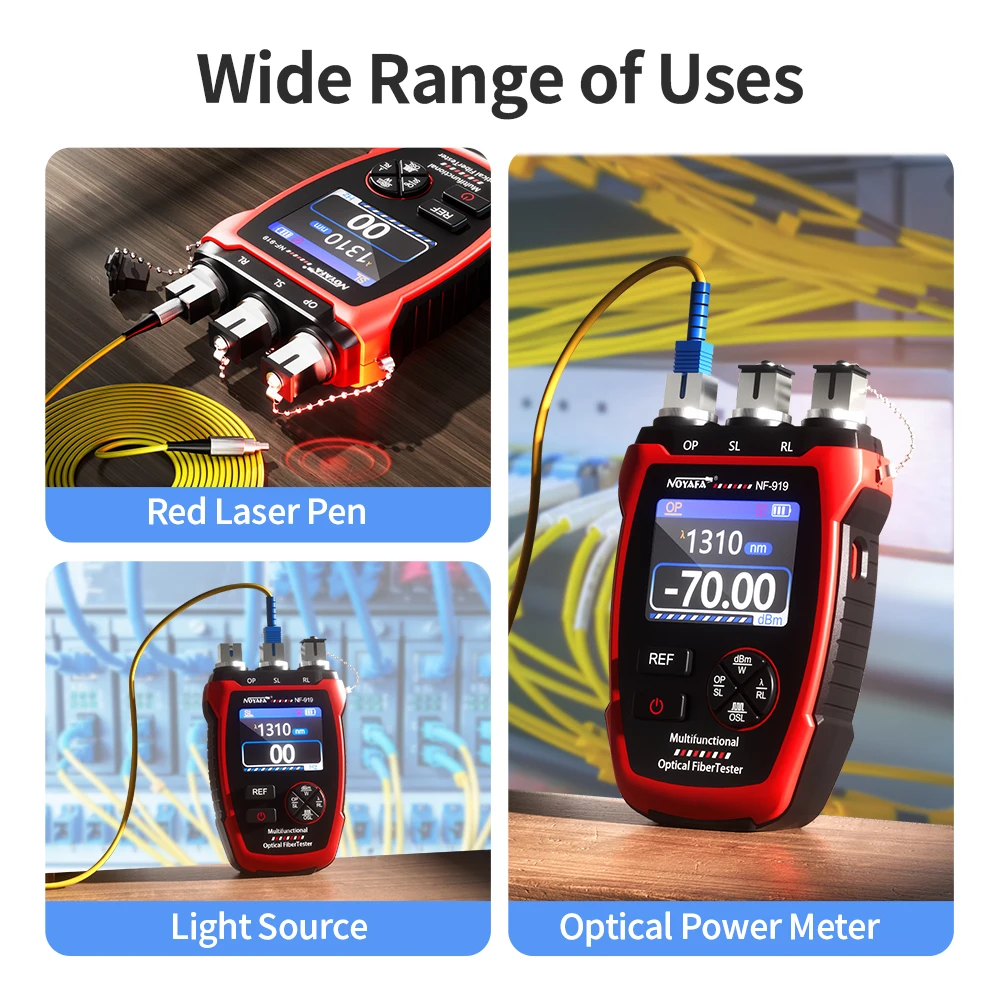 NOYAFA Fiber Optic Tester NF-919 Optical Power Meter Stable Light Source VFL REF Visual Fault Locator Light Attenuation Measure