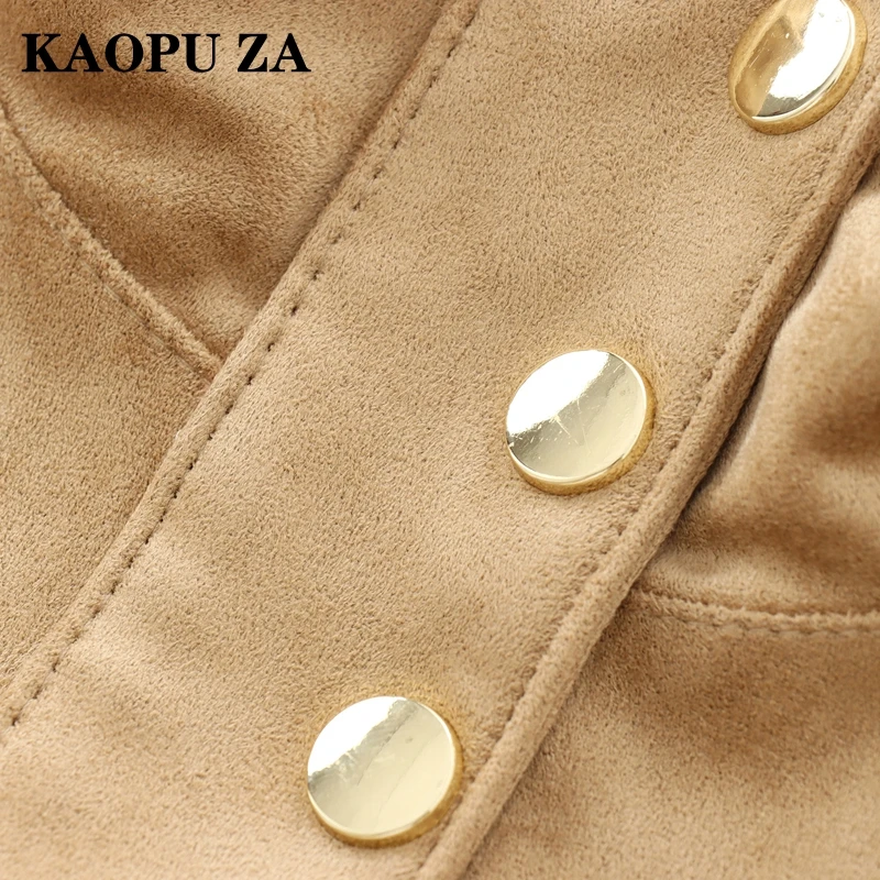 KAOPU ZA 2024 New Autumn Ladies Fashion Real Suede Jacket with Button Retro Slimming Leather Coat Streetwear Style