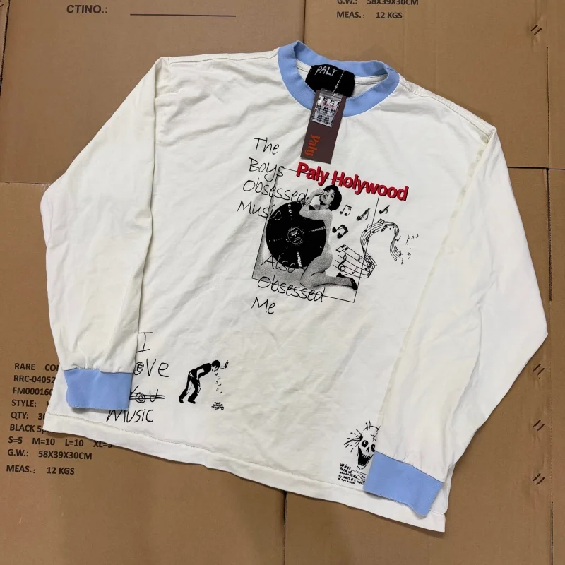 Fall Fashion Print Hip-Hop Retro Ripped O-Neck Men's Women's Casual Cotton Paly Long-Sleeve T-Shirt
