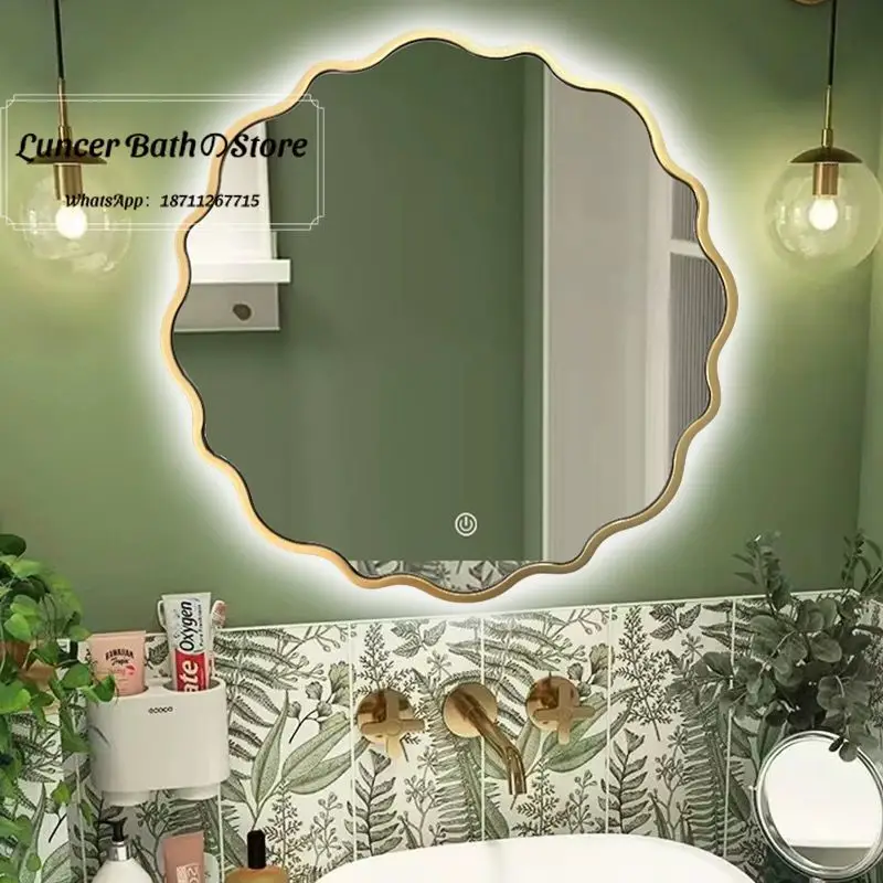 French Retro Smart Bathroom Mirror, American Style Wall Mounted Round Vanity Mirror for Toilet Bedroom Makeup