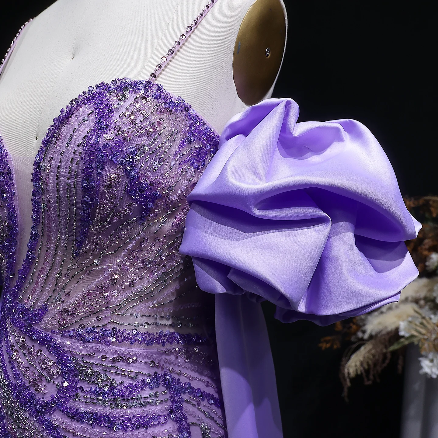 Sharon Said Elegantes Grünes Meerjungfrauenkleid mit Perlenstickerei, Schulterfrei, mit Satinumhang, Damen-Partykleid, SS157, Anpassbar – Detail 18