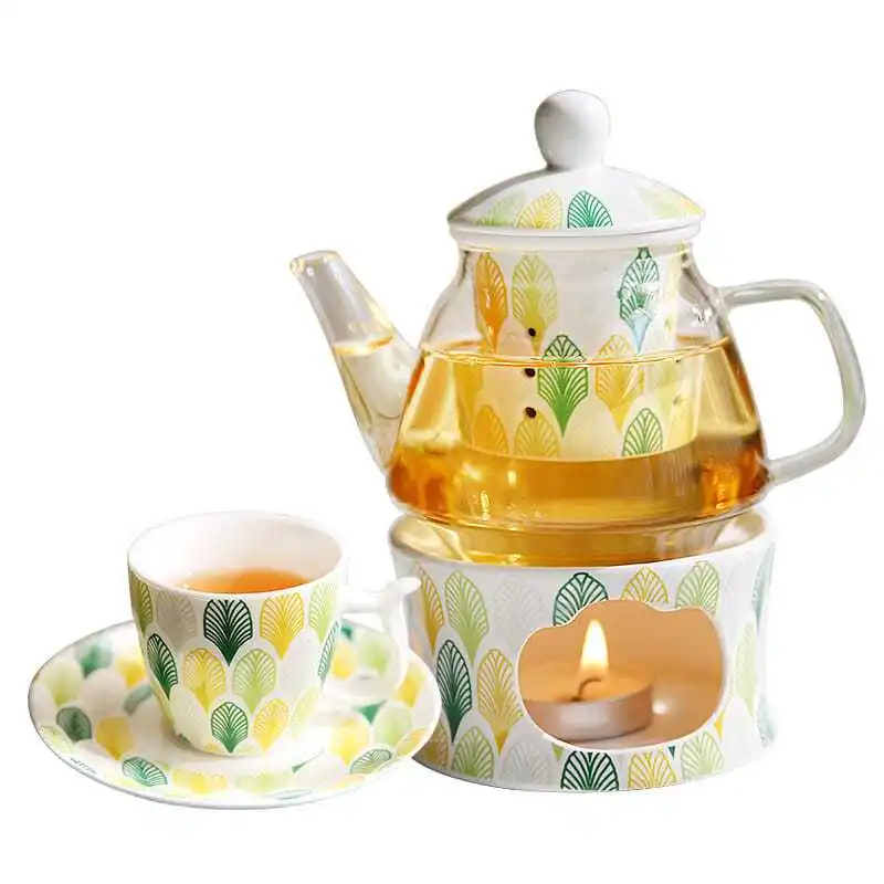 Tea Pot Set Teaware Candle Heating Tea Stove Heat-resisting Western Graceful Juice Coffce Low Tea Large Capacity High Quality