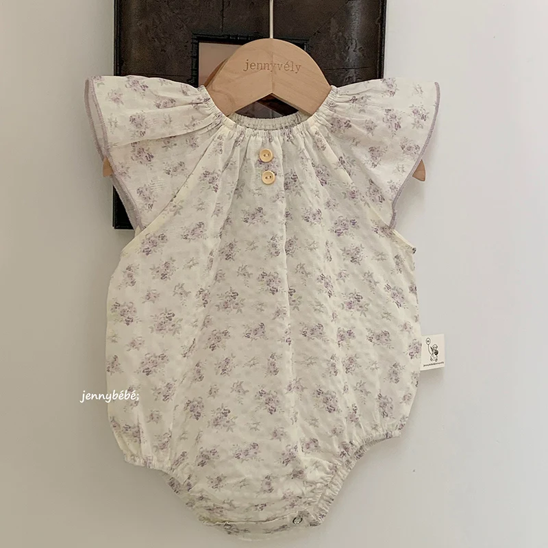 

Новинка 2026: Летний комбинезон для девочек 0-24 месяца, хлопковый, с рукавами-крылышками, с принтом, для малышей