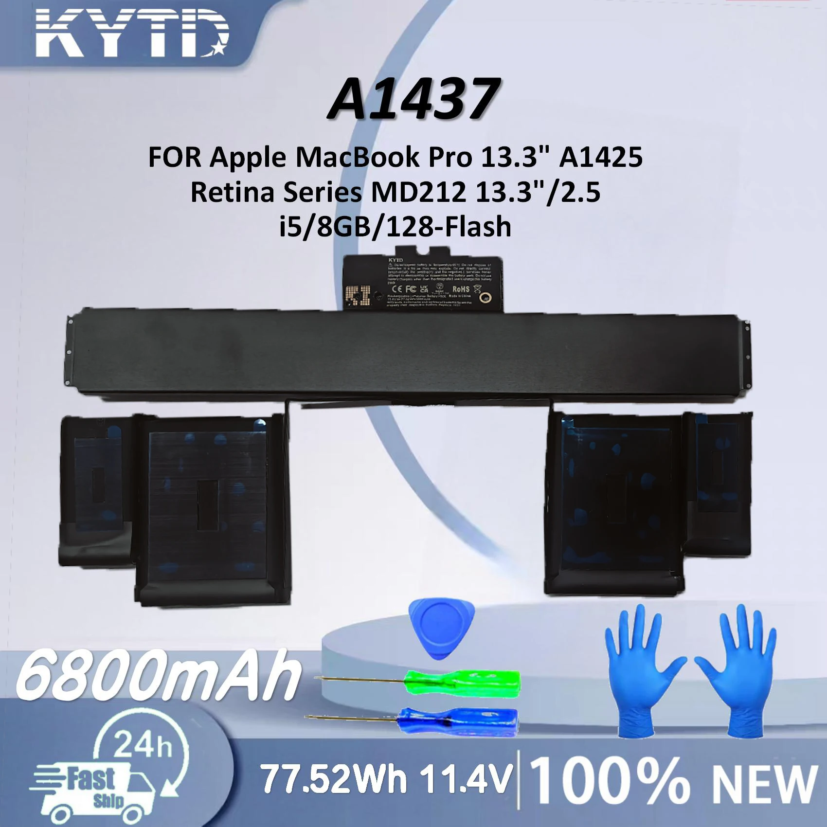 KYTD 77.52WH 11.4V A1437 Laptop Battery For Apple MacBook Pro 13.3