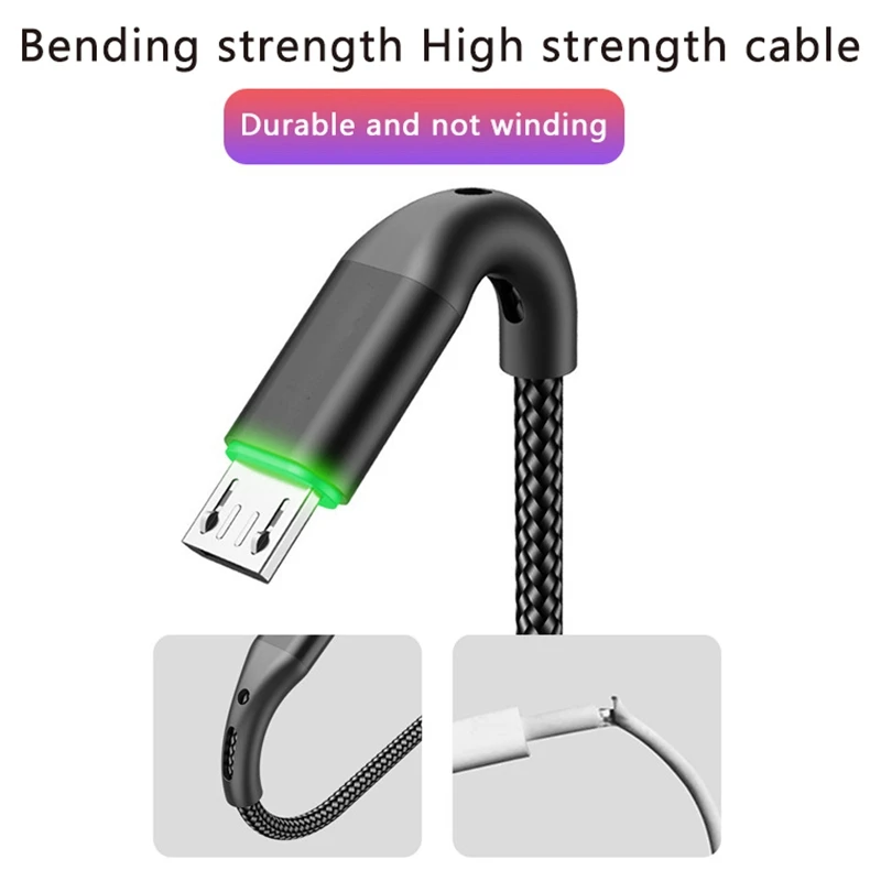 Datenkabel, LED-leuchtendes 3A-Schnelllade-Nylon-geflochtenes Datenkabel für Android-Handys oder Tablets