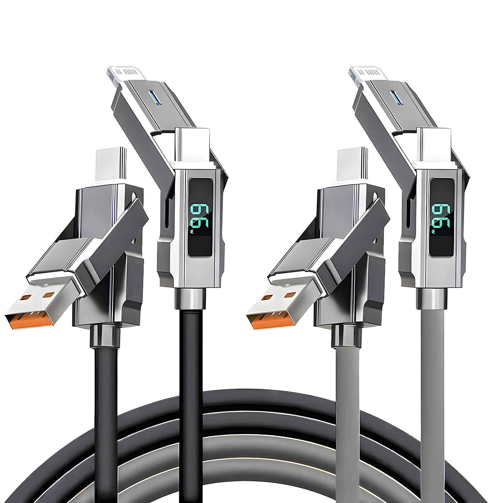 

4-in-1 Fast Charging Cable For iPhone 16 15 14 13 12 Pro Max iPad LED Display Silicone Data Sync Cable For Samsung S24 S23 Ultra