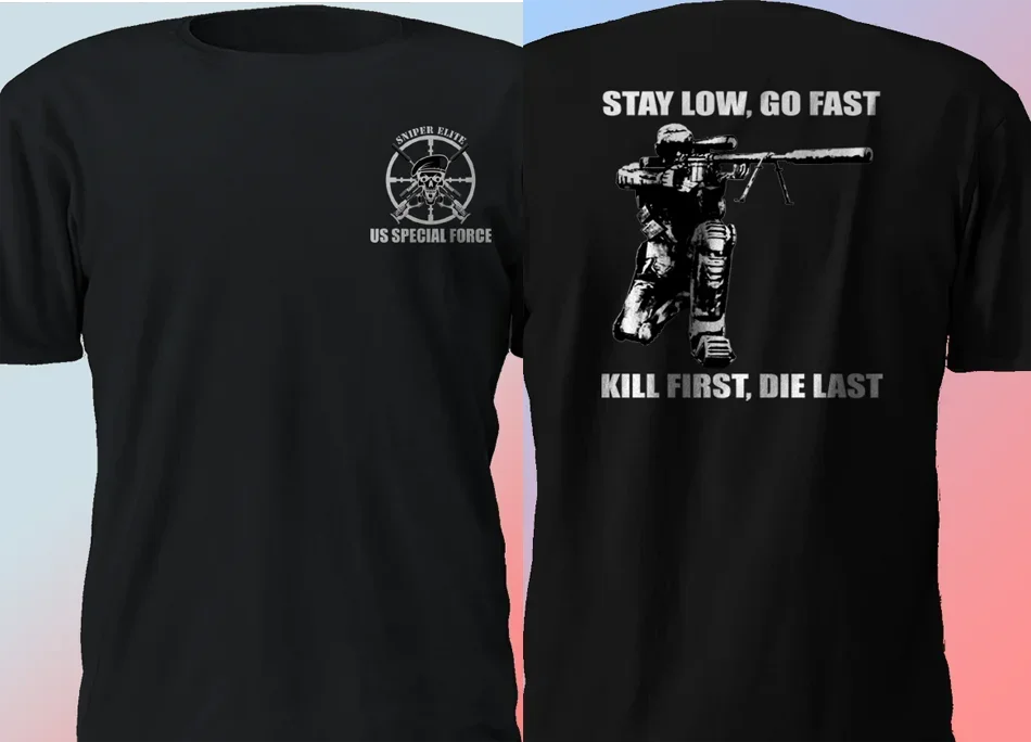 Fashion New Us Army Sniper Special Force Military Black T Shirt S-6Xl Double Side Tees