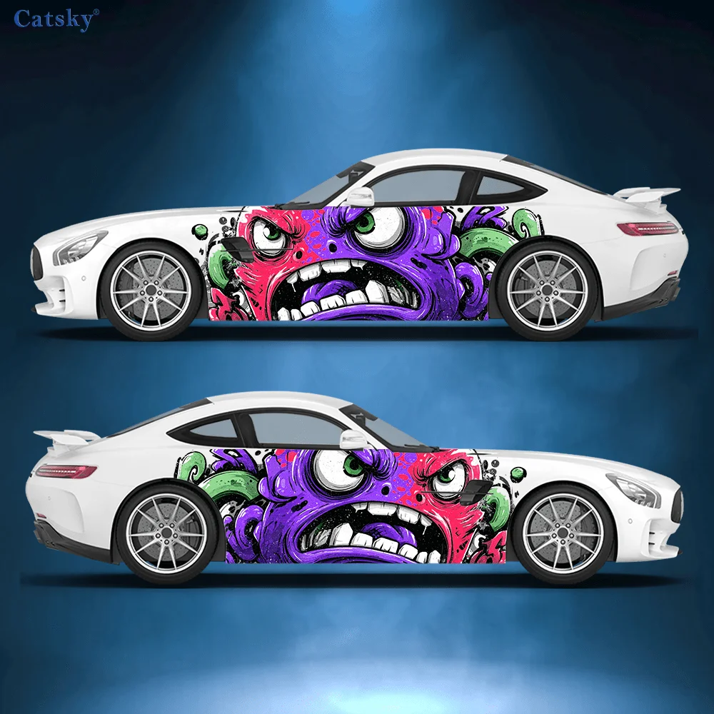 

Funny Emoji Colored Doodle Car Side Car Wraps, Self-Adhesive PVC Waterproof & Scratch-Resistant Stickers, Car Accessory Gift