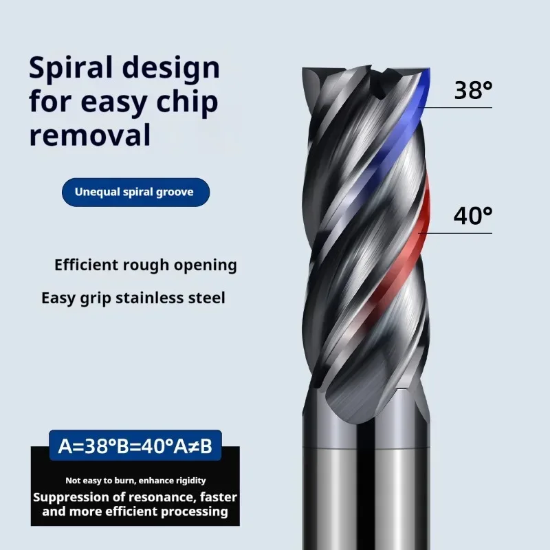 

CNC Carbide End Mill HRC68 Unequal Helix Tungsten U-groove Cutter 4 Flute Metal Steel Machining Tool Router Bit Milling Cutter