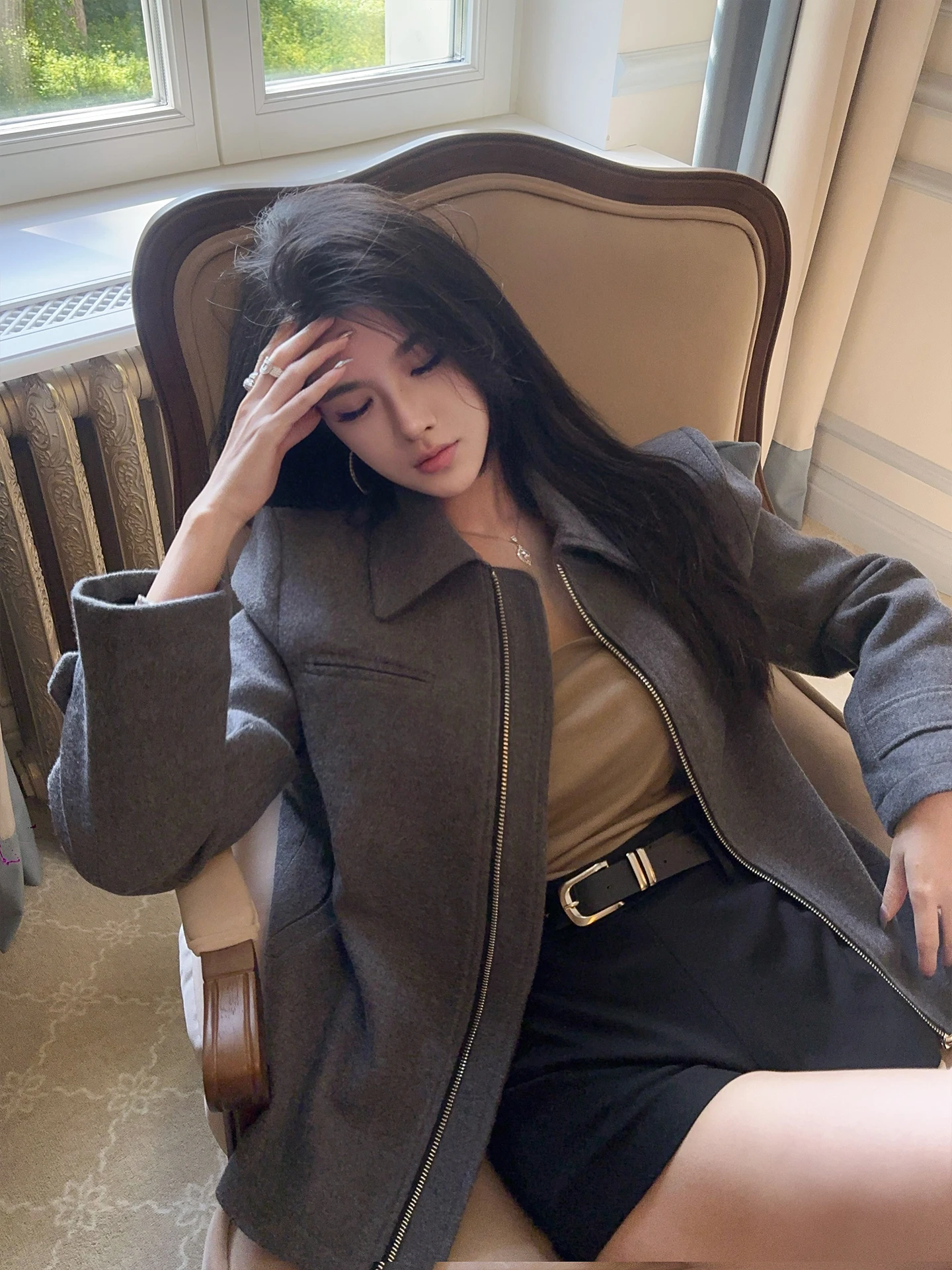 

Xia Yuan Original Design Ele oulder Line Woolen Jaet Clean Cut High Quali Women's Faion Autumn Collection 2025