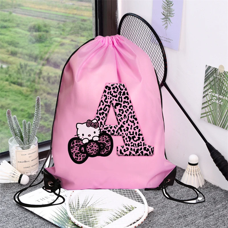 Hello Kitty Drawstring Bag Sports Waterproof Backpack Bundle Pocket Anime Sanrio Terylene Basketball Bags Boys Girls Xmas Gift