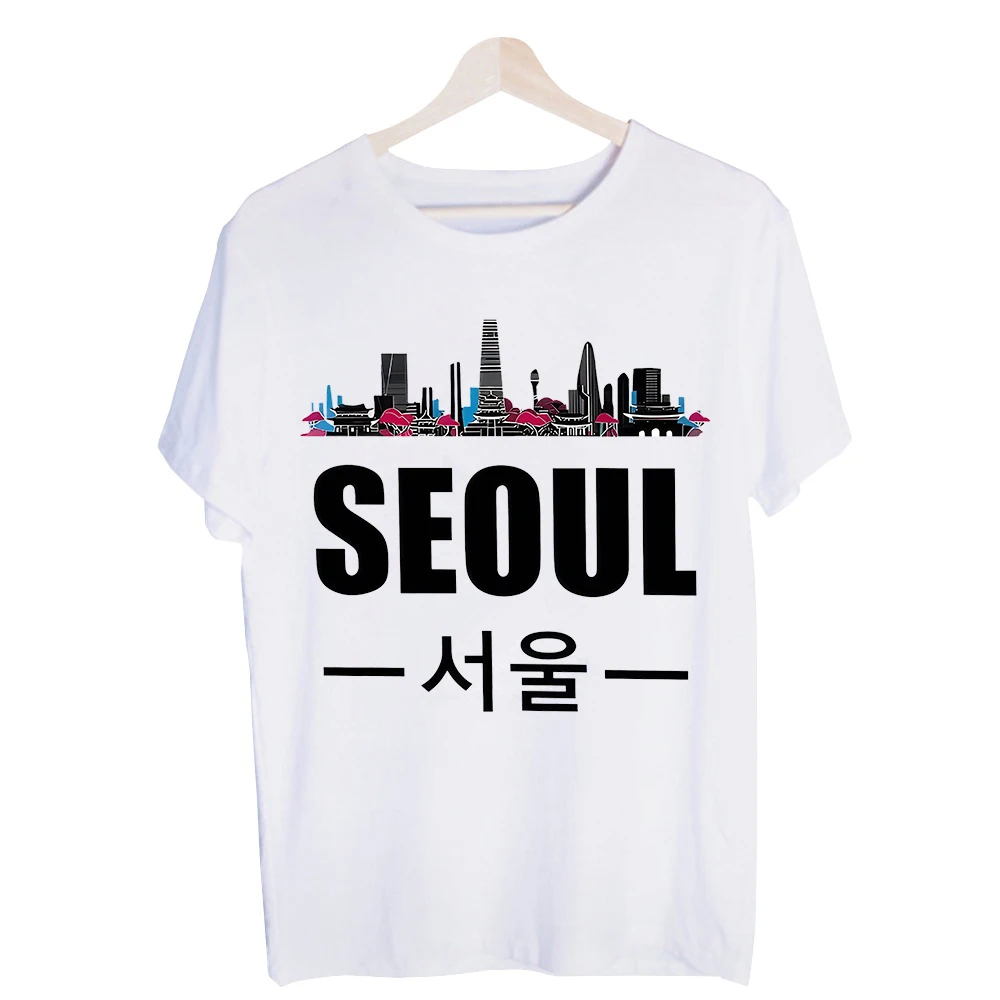 Men's Seoul City Skyline Graphic Tee, Short Sleeve Crew Neck T-Shirt for Urban Casual and Travel Outfits