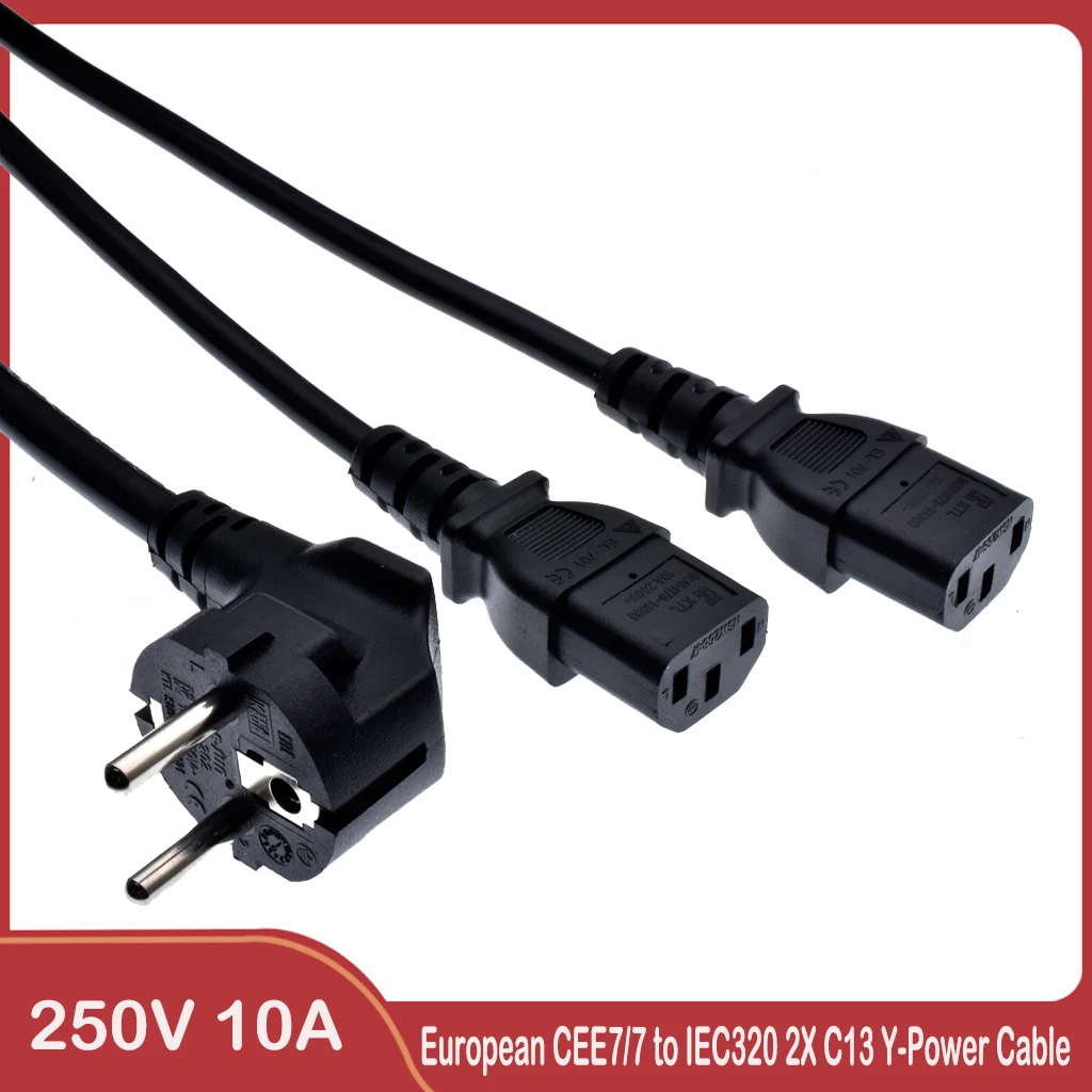 Computer Power Splitter Cord,European CEE7/7 to IEC320 2X C13 Y-Power Cable,Power Supply for 2 Devices at a time