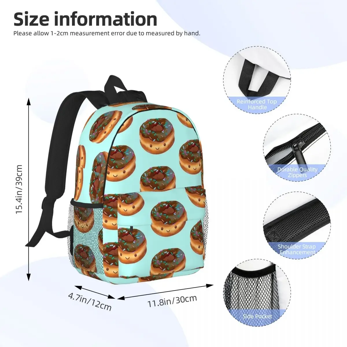 Happy Chocolate Frosted Donut Backpacks Boys Girls Bookbag Children School Bags Travel Rucksack Shoulder Bag Large Capacity