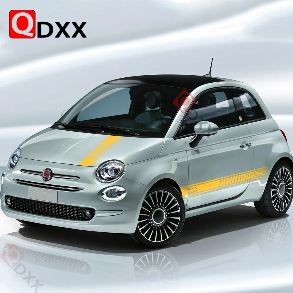 2 pezzi Car Styling Rocker Door Stripes Stickers cappuccio copertura decalcomania per Fiat 500 Abarth gonna laterale decalcomania adesivo grafico