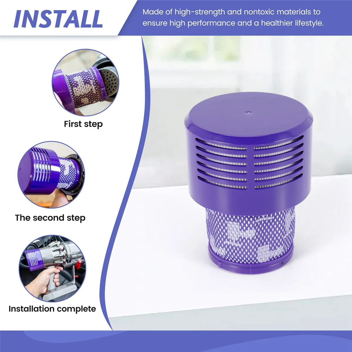 فلاتر Hepa لـ dyson v10 sv12 ، قابلة للغسل وإعادة الاستخدام ، 3 عبوات ، الجزء no.-01