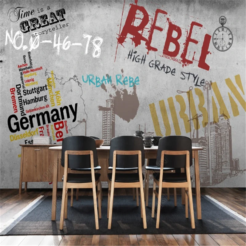 Nostalgic European and American Street Graffiti Cement Wall Paper Bar Restaurant Background Mural WallPaper Industrial Decor