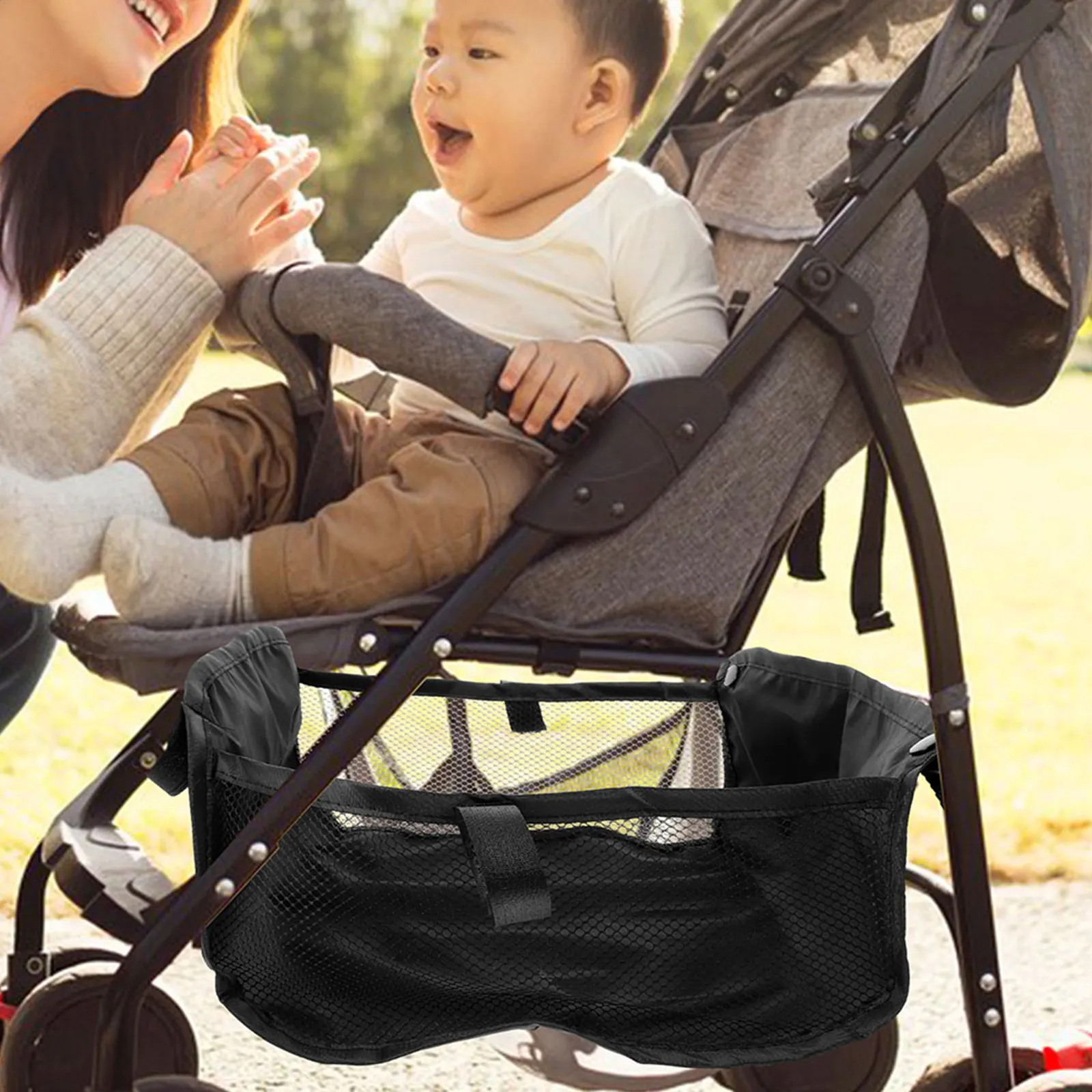 

2Pcs Premium Stroller Bottom Organizer Pouch Strong Oxford Cloth Under Stroller Storage Bag for Bottles Diapers Snacks Gear