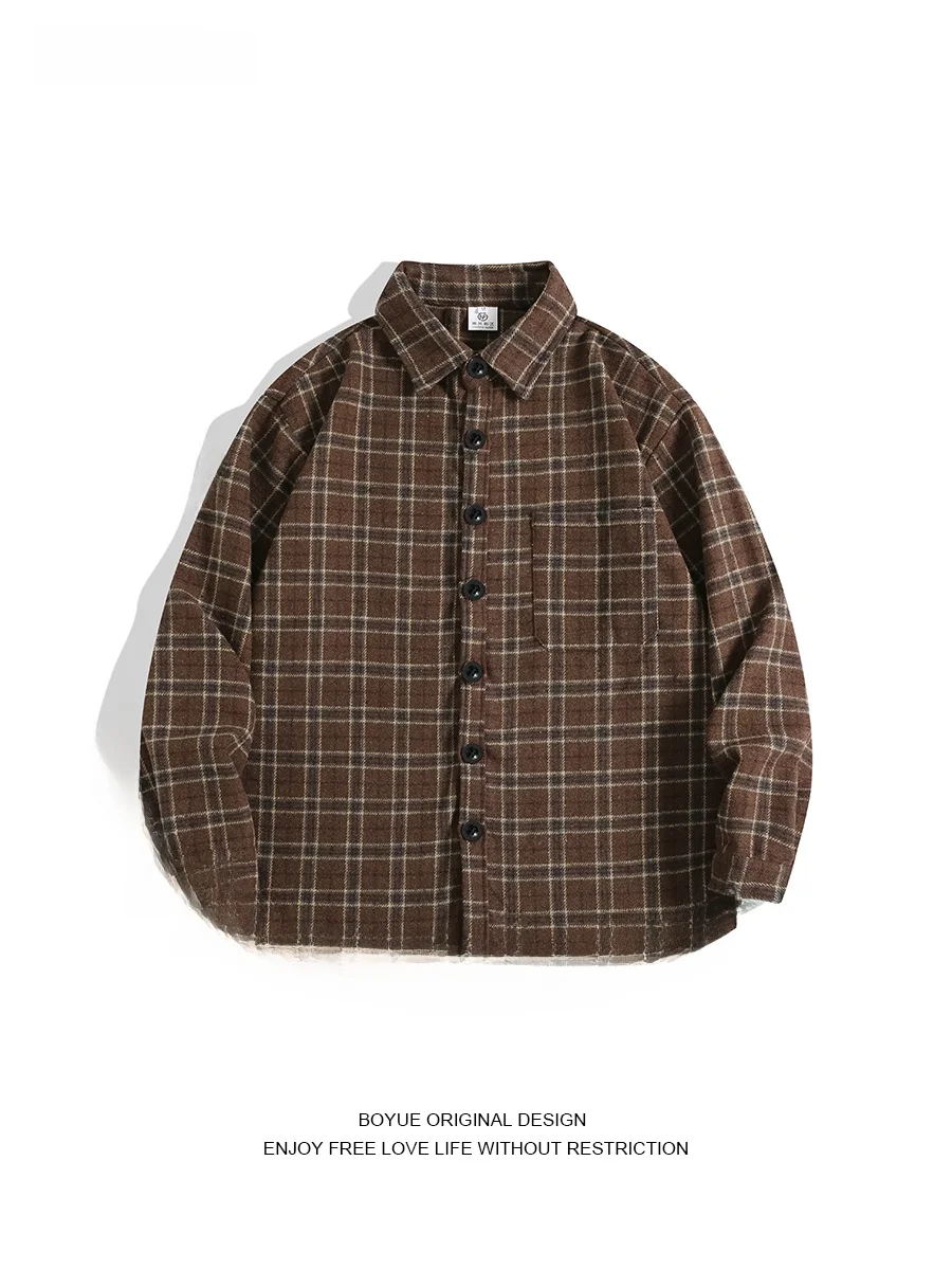 

Мужская шерстяная рубашка Boyue в клетку, осенне-весенняя, повседневная, классического кроя, с длинным рукавом, на пуговицах, молодежная, модная, весна 2024