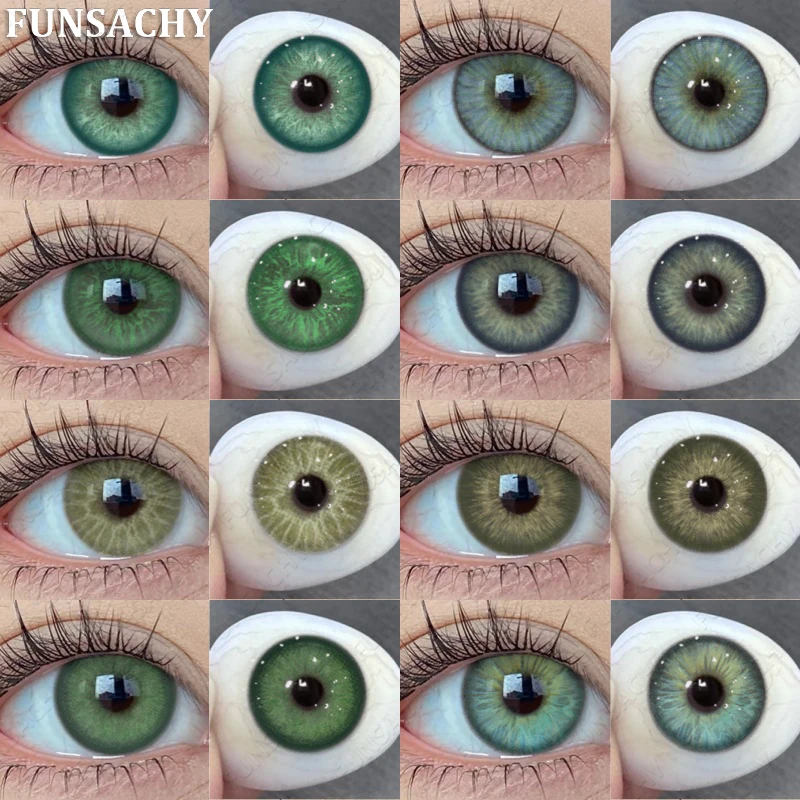 FUNSACHY 1 Paar Kontaktlinsen in grüner Farbe für die Augen, natürliche blaue Linsen, Augen-Make-up, Schönheitspupillen, Kosmetiklinsen für den jährlichen Gebrauch