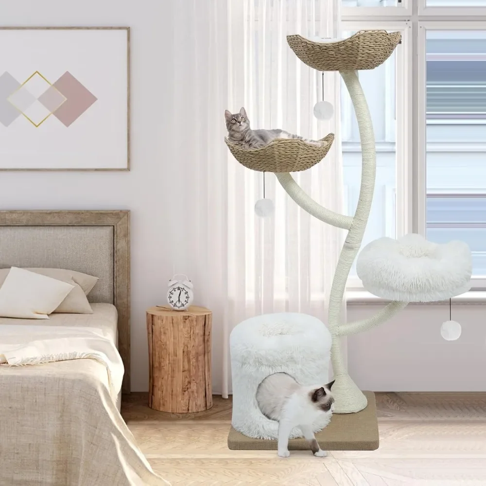 

63” Cat Tree Tower for Indoor Cats, Multi-Level Large Climbing Furniture with Scratching Posts, Soft Perch, Cozy Cave