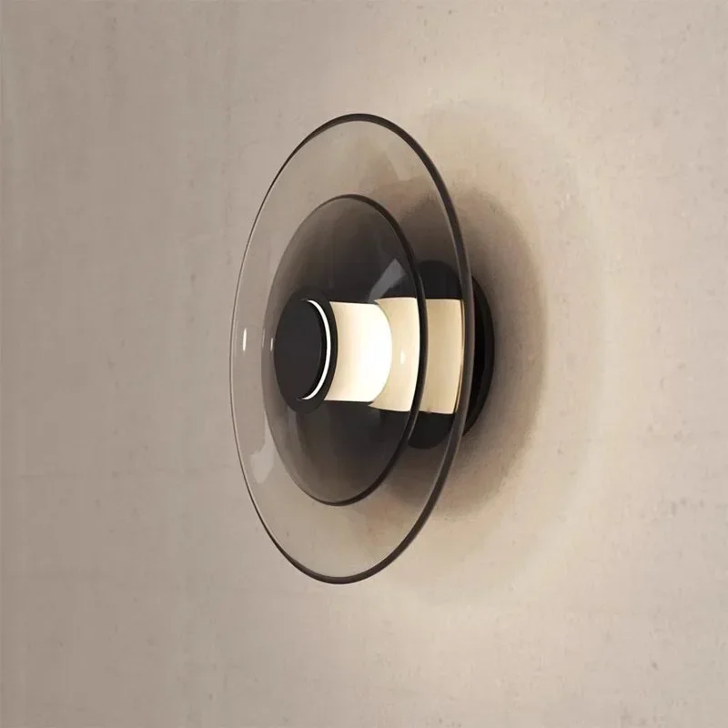 

Nordic Salon Home Decoration Wall Lamp Modern Round Gray Amber Glass Led Lights Bedroom Living Room for Dining Aisle Chandeliers