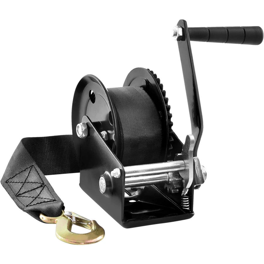 

Hand Winch 1200 lbs Pulling Capacity Boat Trailer Winch Heavy Duty Rope Crank with 23 ft Polyester Strap and Two-Way Ratchet Ma
