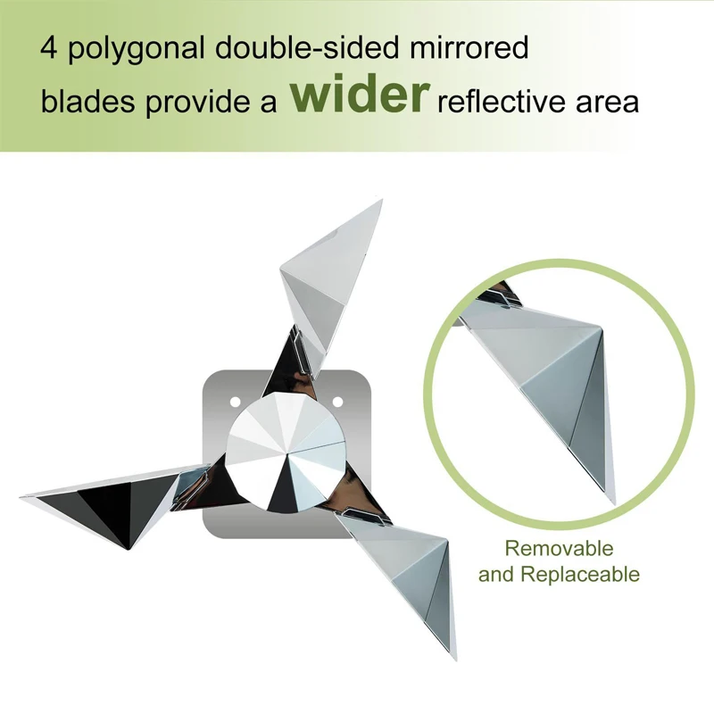 Répulsif à oiseaux réfléchissant pivotant en acier au carbone, réglable en angle, dispositif de dissuasion des oiseaux à énergie éolienne pour jardin et cour