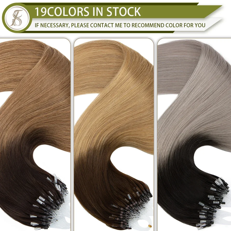 TESS 20inch Micro Loop Hair Extensions Thick Human Hair Micro Link 1g/strand Micro Ring 50pcs Straight Natural Hair Extensions