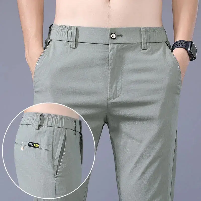 New Summer Men's Casual Pants Slim Pant Straight Thin Trousers Male Fashion Stretch Khaki Jogging 28-38 Men Pants