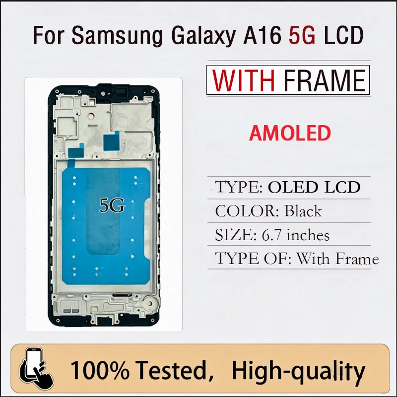 Nieuw A16 AMOLED voor Samsung Galaxy A16 4G 5G A165F A166B LCD Display Assemblage Vervangend Scherm Reparatie Getest Reserveonderdelen