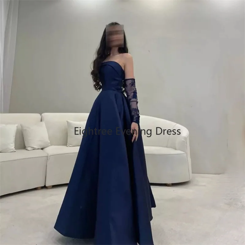 Ightree Navy Blue Arabia saudita Prom Party Dresses senza spalline Vintage Long Women abiti da sera formali 2024 Stain Pageant Gowns