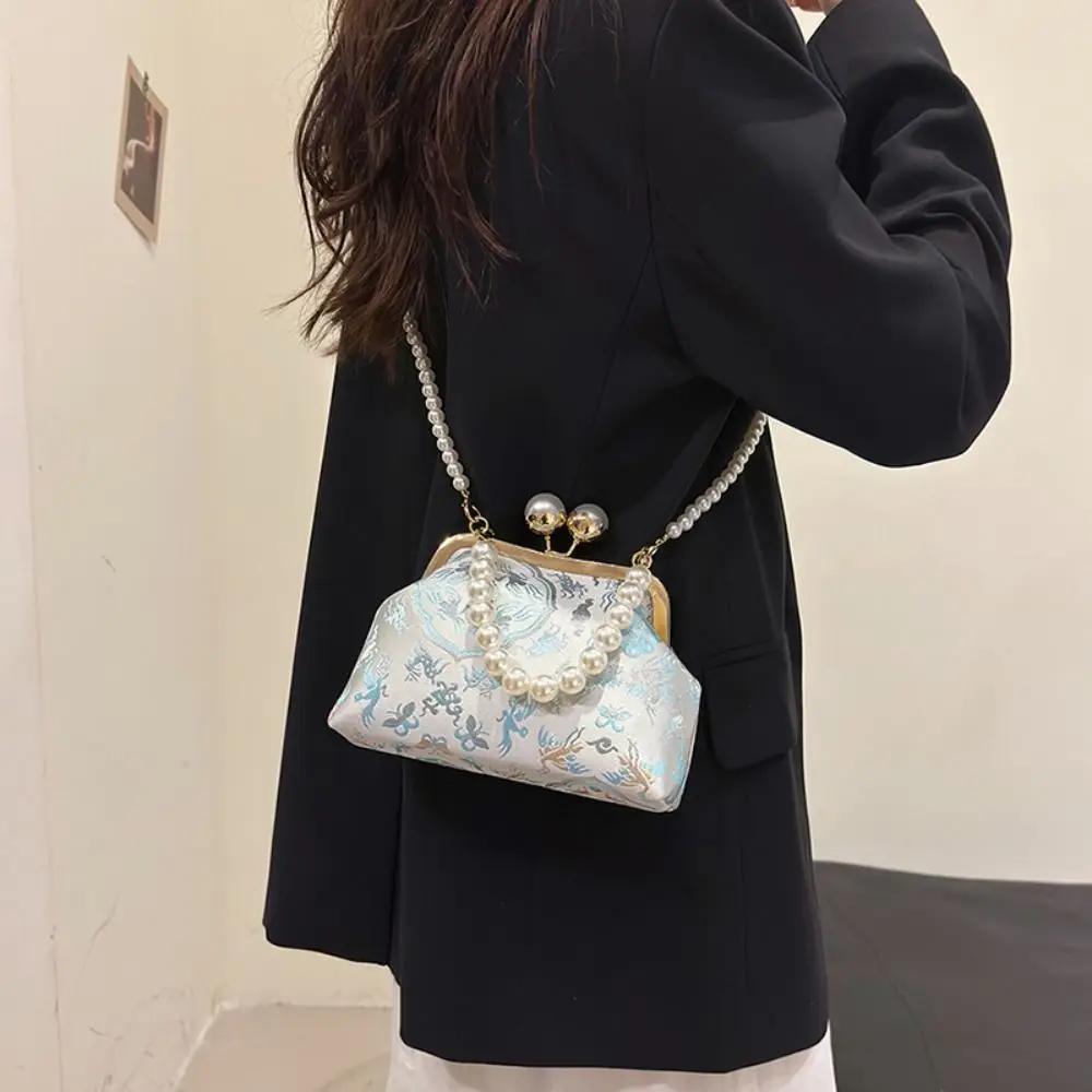 Pearl Chinese Style Handbag Shoulder Cheongsam Accessories Hanfu Clutch Bag Elegant Kiss Lock Embroidery Banquet Bag Banquet