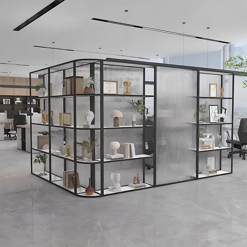 Office Glass Partition Wall Hotel Restaurant Company Corner Cabinet Shelf Half Wall Wrought Iron Fence Baffle Screen