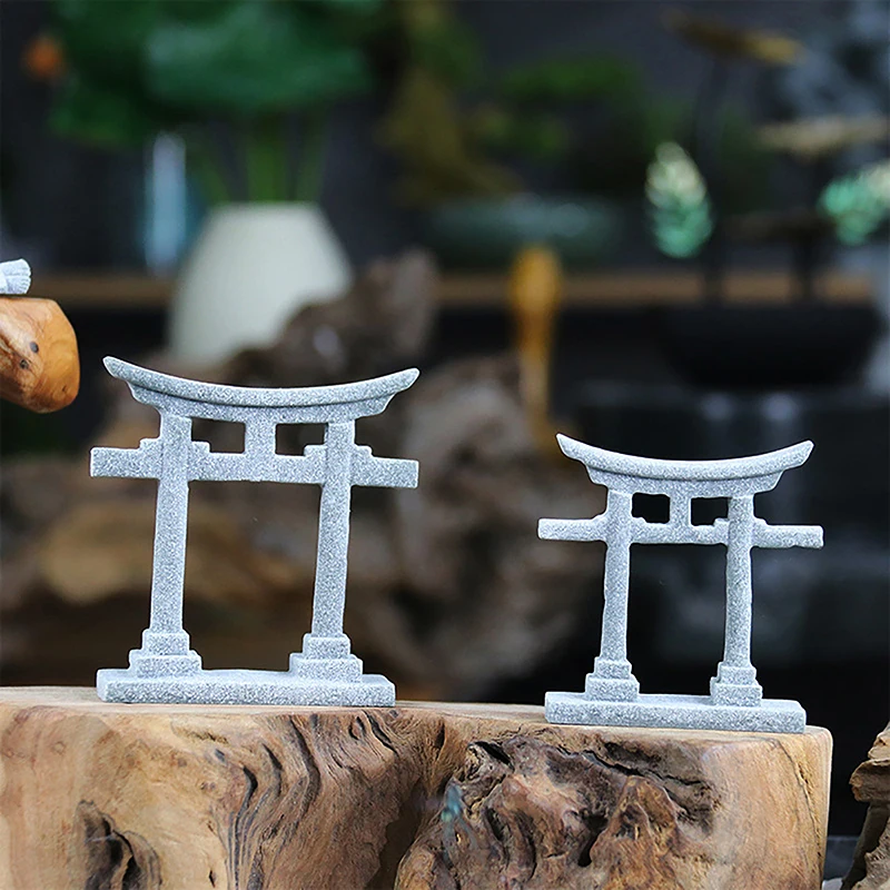 Puerta Torii, decoración de acuario japonés, adorno en miniatura, santuario de jardín, paisaje brillante, piedra arenisca, Micro decoración de simulación