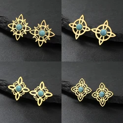 Sipuris Witchcraft Witch Knot Stud Earrings Stainless Steel Wicca Triquetra Celtics Knot Amulet Zircon Jewelry Women Gifts