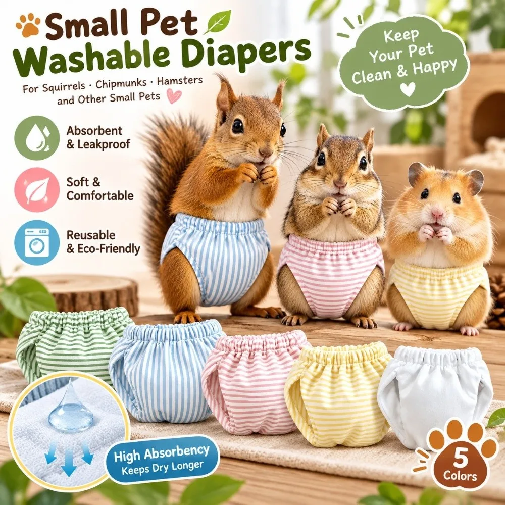Soft Absorbent Squirrel Diapers Breathable Washable Small Pet Diapers Elastic Leak-Proof Hamster Underwear Senior Pets