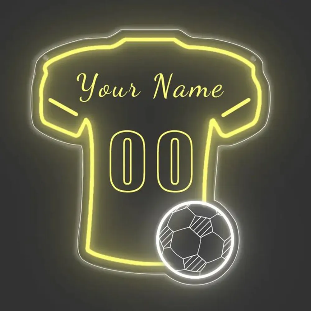 Personalized Soccer Team Logo Neon Sign Custom Football Jersey Number LED Light for Bar Club Party Home Wall Decor Gift for Fans