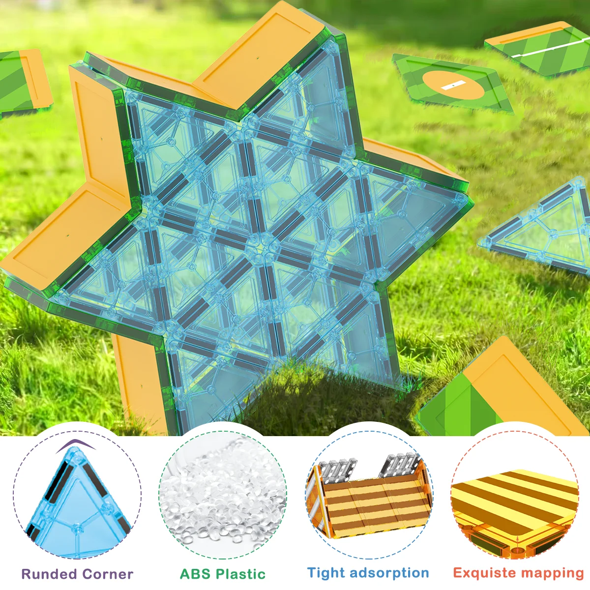 Baseball Theme Magnetic Tiles STEM Educational Building Blocks Construction Pretend Play Toy Gift for Boys Girls 3+ Years Old