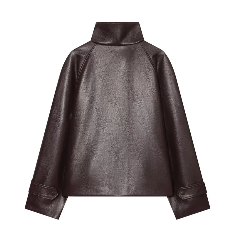Guobioziy Women's Jacket 2026 Early Autumn New Style Fashion Premium Long Sleeve Stand Collar PU Washed Leather Short Jacket